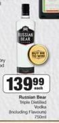 Russian Bear Triple Distilled Vodka (Including Flavours)-750ml Each
