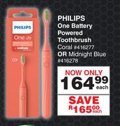 Philips One Battery Powered Toothbrush (Coral Or Midnight)-Each