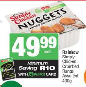 Rainbow Simply Chicken Crumbed Range Assorted-400g Each