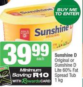 Sunshine D Original Or Sunshine D Lite 60% Fat Spread Tub 1kg-Each