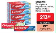 Colgate Toothpaste Regular, Gel, Herbal, Herbal White Or Herbal With Salt-12 x 100ml