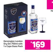 Kensington London Dry Gin 750ml With 1 x Copa Glass Pack-Each
