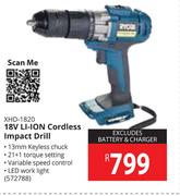 Ryobi 18V Li-Ion Cordless Impact Drill XHD-1820