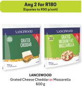 Lancewood Grated Cheese Cheddar Or Mozzarella-For Any 2 x 600g
