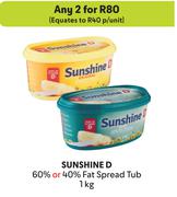 Sunshine D 60% Or 40% Fat Spread Tub-For Any 2 x 1Kg