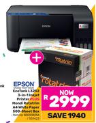 Epson Eco Tank L3252 3 In 1 Inkjet Printer Plus Mondi Rotatrim A4 White Paper 500 Sheet Box