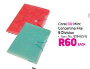 Coral Or Mint Concertina File (6 Division)-Each
