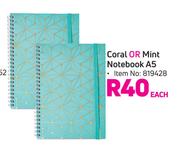 Coral Or Mint Notebookn A5-Each