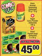 Knorr Aromat Seasoning 70g/ 75g + Rajah Curry Powder 100g + Knoo Packet Soup 5 x 50g-For All 3