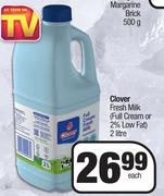 Clover Fresh Milk Full Cream Or 2% Low Fat-2L Each