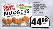 Rainbow Crumbed Chicken Nuggets, Steaklets, Burgers Or Bites Assorted-360g/400g Each