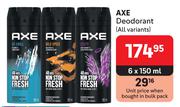 Axe Deodorant (All Variants)-6 x 150ml