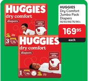 Huggies Dry Comfort Jumbo Pack Diapers-56/60/66/76/96's