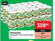 Twinsaver Wrapped 1 Ply Toilet Paper-48's