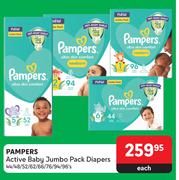 Pampers Active Baby Jumbo Pack Diapers-44/48/52/62/66/76/94/96's