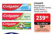 Colgate Toothpaste Regular, Gel, Herbal, Herbal White Or Herbal With Salt-12 x 100ml