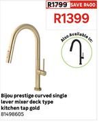 Bijou Prestige Curved Single Lever Mixer Deck Type Kitchen Tap Gold 81498605