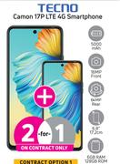 2 x Tecno Camon 17P LTE 4G Smartphone-On 1GB Red Top Up Core More Data (24 Month) + Promo 70