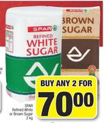 Spar Refined White Or Brown Sugar-For Any 2 x 2kg