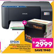 Epson Eco Tank L3252 3-In-1 Printer Plus Mondi Rotatrim A4 White Paper 500-Sheet Box
