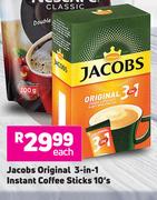Jacobs Original 3 In 1 Instant Coffee Sticks-10's Each