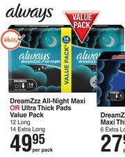 Always DreamZzz All-Night Maxi Thick Extra Long Sanitary Pads 16 pk