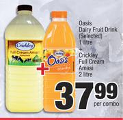 Oasis Dairy Fruit Drink (Selected) 1Ltr + Crickley Full Cream Amasi 2Ltr-Per Combo