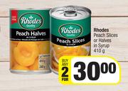 Rhodes Peach Slices Or Halves In Syrup-For Any 2 x 410g 