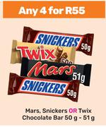 Mars, Snickers Or Twix Chocolate Bar-For Any 4 x 50g-51g