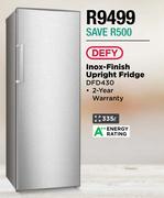 Defy 335L Inox Finish Upright Fridge DFD430