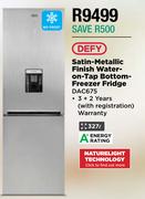 Defy 327L Satin Metallic Finish Water On Tap Bottom Freezer Fridge DAC675