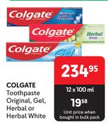 Colgate Toothpaste Original, Gel, Herbal Or Herbal White-12 x 100ml