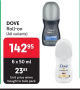 Dove Roll On (All Variants)-6 x 50ml