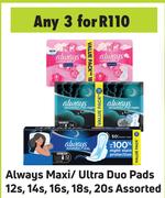 Always Maxi/Ultra Duo Pads Assorted-For 3 x 12s/14s/16s/18s/20s