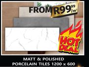 Matt & Polished Porcelain Tiles 1200 x 600-Per Sqm