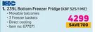 KIC 239L Bottom Freezer Fridge KBF 525/1 ME