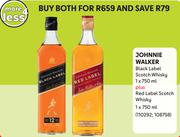 Johnnie Walker Black Label Scotch Whisky 750ml Plus Red Label Scotch Whisky 750ml-Both For