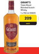 Grant's Triple Wood Blended Scotch Whisky-750ml Each