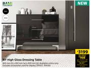 BAM NY High Gloss Dressing Table-800mm (h) x 902mm (w) x 400mm (d)