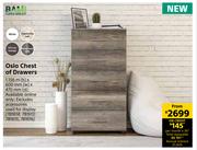 BAM Oslo Chest Of Drawers-1.156m (h) x 600mm (w) x 470mm (d)