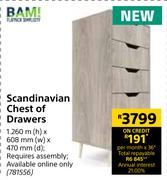 BAM Scandinavian Chest Of Drawers-1.260m 9h) x 608mm (w) x 470mm (d)