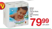 Spar Toilet Tissue Rolls 2 Ply 350 Sheets-18s Per Pack