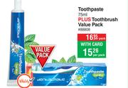 Dentalmate Toothpaste 75ml Plus Toothbrush Value Pack-Per Pack