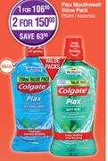 Colgate Plax Mouthwash Value Pack Assorted-For 2 x 750ml 