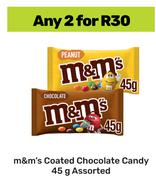M&M's Coated Chocolate Candy Assorted-For 2 x 45g