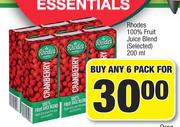 Rhodes 100% Fruit Juice Blend (Selected)-For Any 6 x 200ml