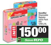 SaveMor Disposable Nappies Value Pack S/M/L/XL-For 2 x 50s