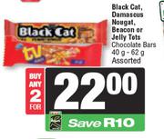 Black Cat, Damascus Nougat, Beacon or Jelly Tots Chocolate Bars-For 2 x 40g-62g
