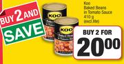 Koo Baked Beans In Tomato Sauce-For 2 x 410g