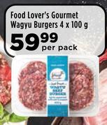 Food Lover's Gourmet Wagyu Burgers-4 x 100g Per Pack